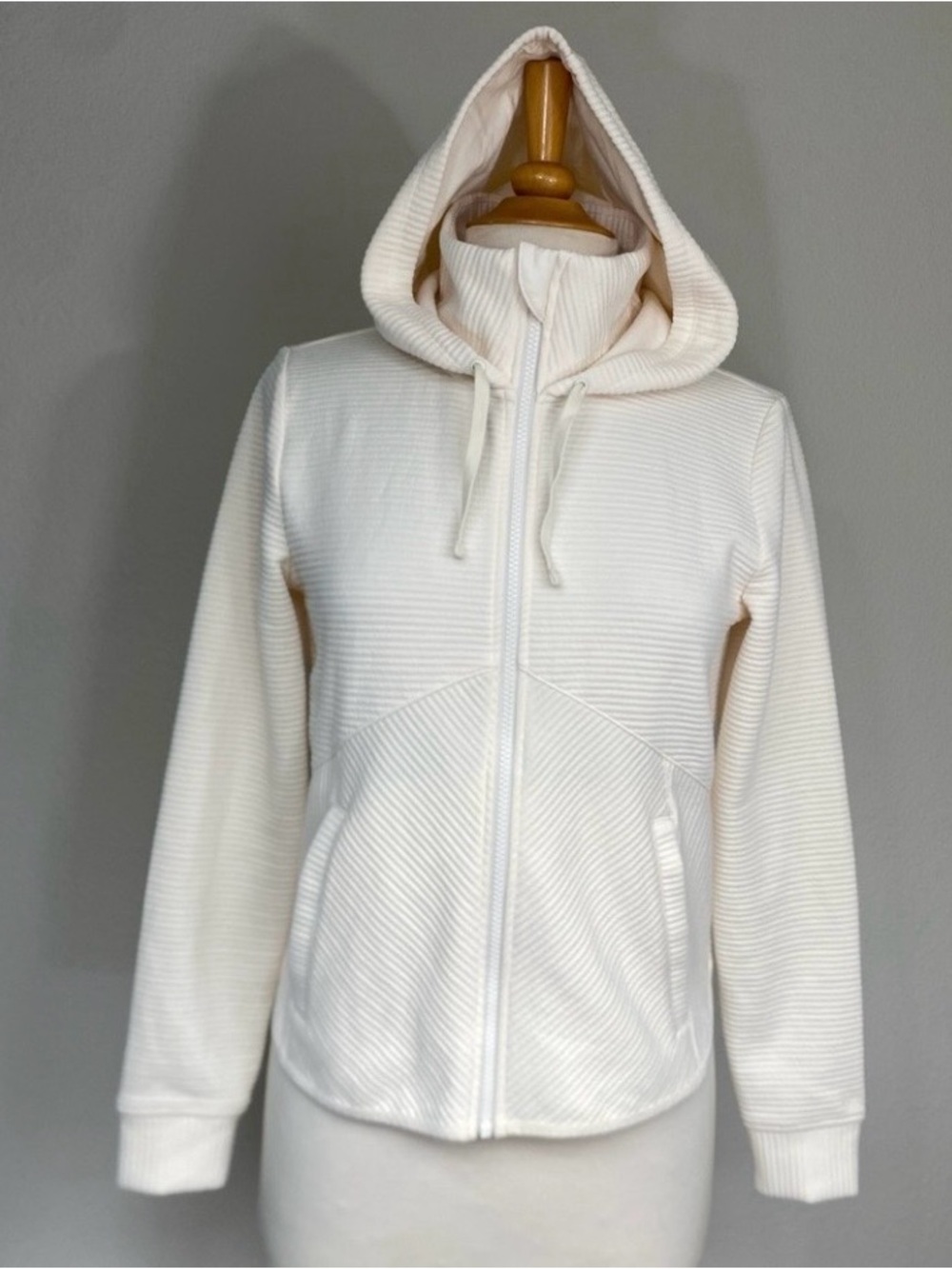 DSG Women's Cream Ribbed Full Zip Hoodie Sweatshirt Size XS Casual Athleisure